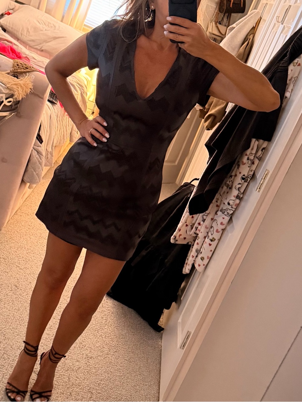 Parker Mauve-Taupe Laser-Cut V-Neck Short Sleeve Dress